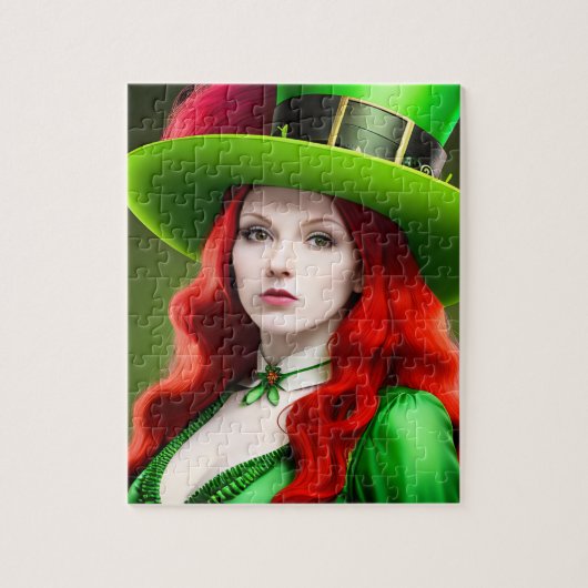 Vrouw in groene hoed op St. Patricksdag Legpuzzel (Verticaal)
