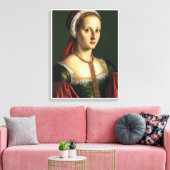 Vrouw in Groene Jurk en Rood Pet Canvas Afdruk (Insitu (Woonkamer))