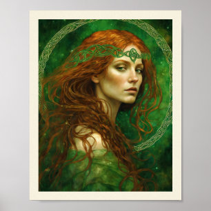 Vrouw In Groene Keltische knoop St Patrick's Poster