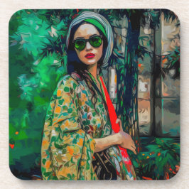 Vrouw in Groene Zonnebril Bier Onderzetter