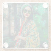 Vrouw in Groene Zonnebril Glazen Onderzetter (Achterkant)