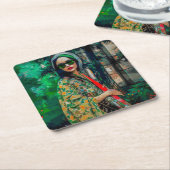 Vrouw in Groene Zonnebril Kartonnen Onderzetters (Schuin)