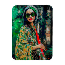 Vrouw in Groene Zonnebril Magneet