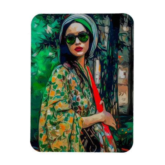 Vrouw in Groene Zonnebril Magneet (Verticaal)
