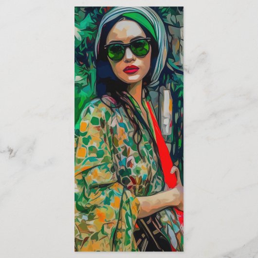 Vrouw in Groene Zonnebril Menu (Achterkant)