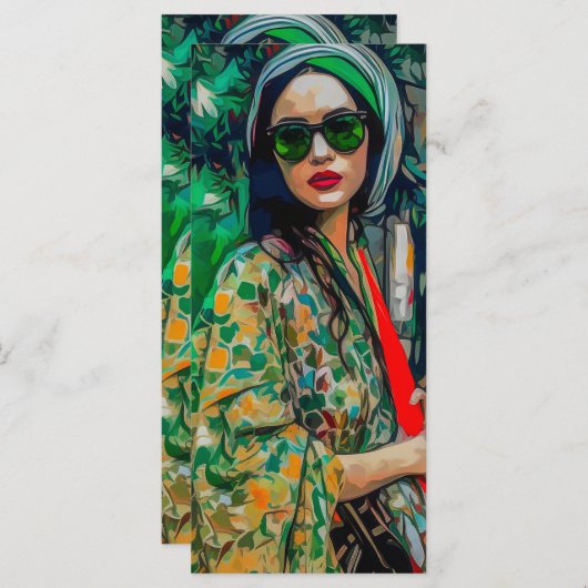 Vrouw in Groene Zonnebril Menu (Voorkant / Achterkant)
