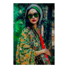 Vrouw in Groene Zonnebril Perfect Poster