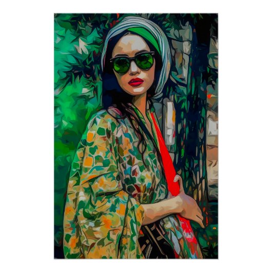 Vrouw in Groene Zonnebril Perfect Poster (Voorkant)