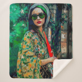 Vrouw in Groene Zonnebril Sherpa Deken