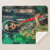 Vrouw in Groene Zonnebril Sherpa Deken (Voorkant (horizontaal))