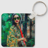 Vrouw in Groene Zonnebril Sleutelhanger (Achterkant)