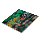 Vrouw in Groene Zonnebril Tegeltje (Zijkant)