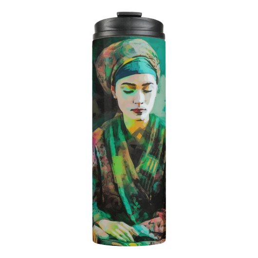 Vrouw in Groene Zonnebril Thermosbeker (Voorkant)