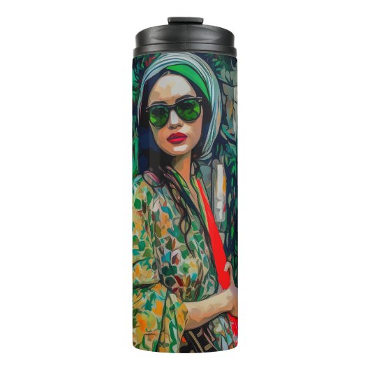 Vrouw in Groene Zonnebril Thermosbeker (Voorkant)