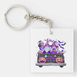 Vrouw in Halloween kabouters pick-uptruck hoed Sleutelhanger
