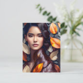 Vrouw in herfstbladeren, Postcrossing Briefkaart (Staand voorkant)