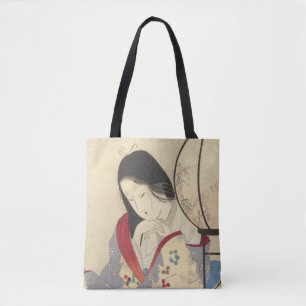 Vrouw in het binnenland met een lamp   1890-1908 tote bag