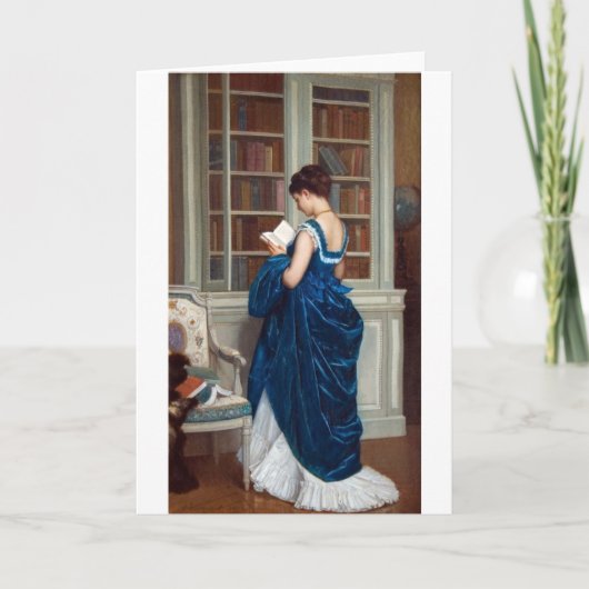 Vrouw in het blauw, lezend in een boek kaart (Voorkant)
