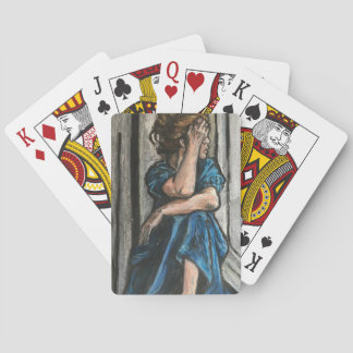 Vrouw in het blauw, oliepastel pokerkaarten