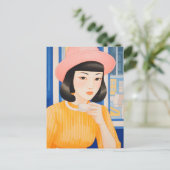 Vrouw in het café briefkaart (Staand voorkant)