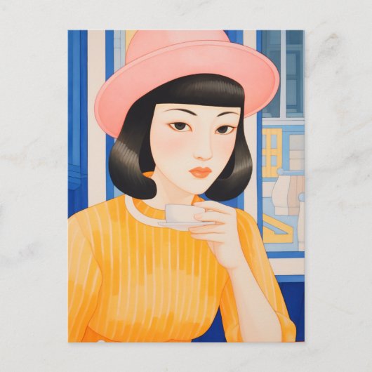 Vrouw in het café briefkaart (Voorkant)
