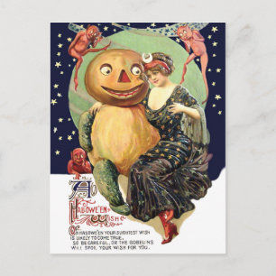 Vrouw in het gezelschap van Jack O' Lantern en kob Briefkaart
