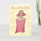 Vrouw in het Moederdag van het Roze Pet Kaart (Voorkant)