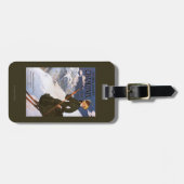 Vrouw in het Poster Groene Skiing Bagagelabel (Voorkant horizontaal)