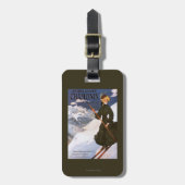 Vrouw in het Poster Groene Skiing Bagagelabel (Voorkant verticaal)