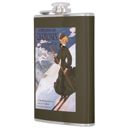 Vrouw in het Poster Groene Skiing Heupfles (Links)