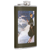 Vrouw in het Poster Groene Skiing Heupfles (Rechts)