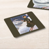 Vrouw in het Poster Groene Skiing Kartonnen Onderzetters (Schuin)