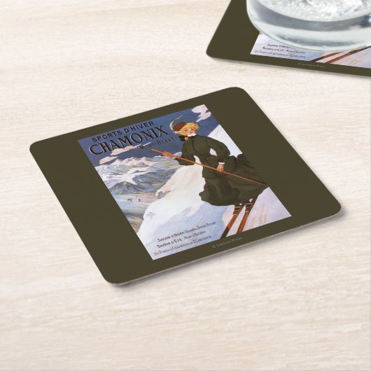 Vrouw in het Poster Groene Skiing Kartonnen Onderzetters (Schuin)