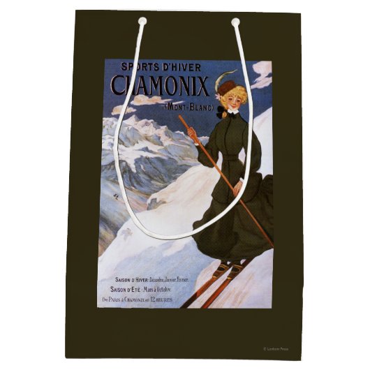 Vrouw in het Poster Groene Skiing Medium Cadeauzakje (Achterkant)