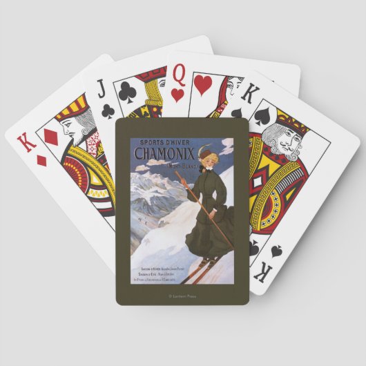 Vrouw in het Poster Groene Skiing Pokerkaarten (Achterkant)