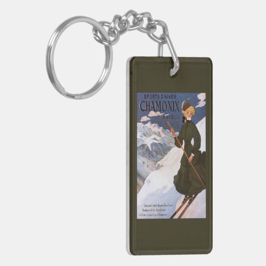 Vrouw in het Poster Groene Skiing Sleutelhanger (Voorkant Links)