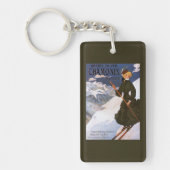 Vrouw in het Poster Groene Skiing Sleutelhanger (Voorkant)