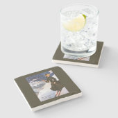 Vrouw in het Poster Groene Skiing Stenen Onderzetter (Zijkant)