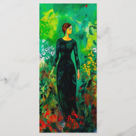 Vrouw in het prachtige Green Meadow Bladwijzer Menu (Voorkant)