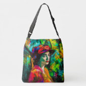 Vrouw in het Rode Pet Crossbody Tas (Achterkant)