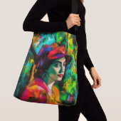 Vrouw in het Rode Pet Crossbody Tas (Dichtbij)