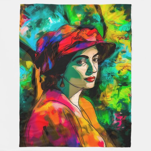 Vrouw in het Rode Pet Fleece Deken (Voorkant)