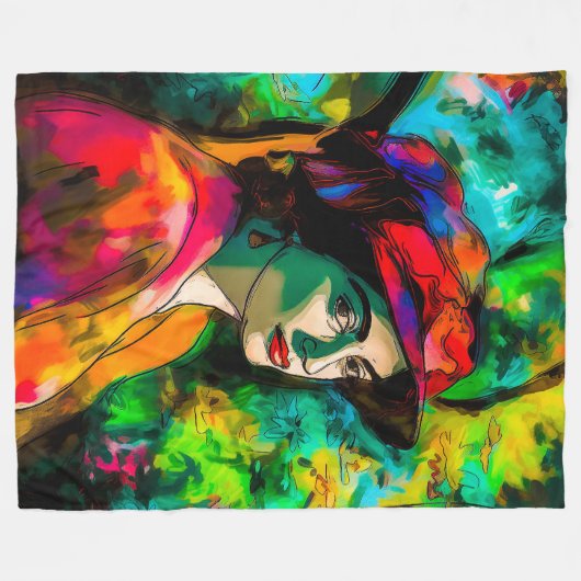 Vrouw in het Rode Pet Fleece Deken (Voorkant (Horizontaal))