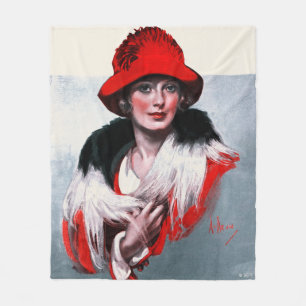 Vrouw in het Rode Pet Fleece Deken