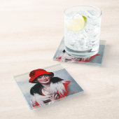 Vrouw in het Rode Pet Glazen Onderzetter (Schuin)