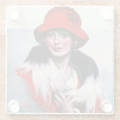 Vrouw in het Rode Pet Glazen Onderzetter (Achterkant)