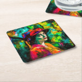 Vrouw in het Rode Pet Kartonnen Onderzetters (Schuin)