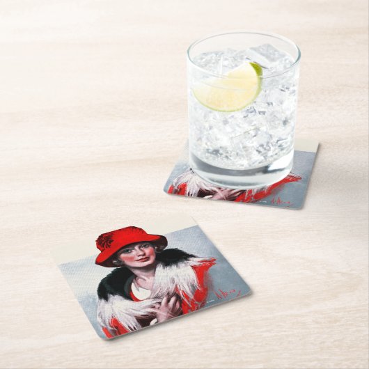 Vrouw in het Rode Pet Kartonnen Onderzetters (Insitu)