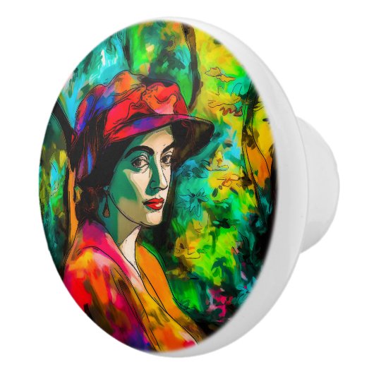 Vrouw in het Rode Pet Keramische Knop (Rechts)