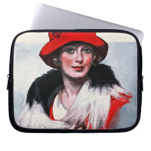 Vrouw in het Rode Pet Laptop Sleeve